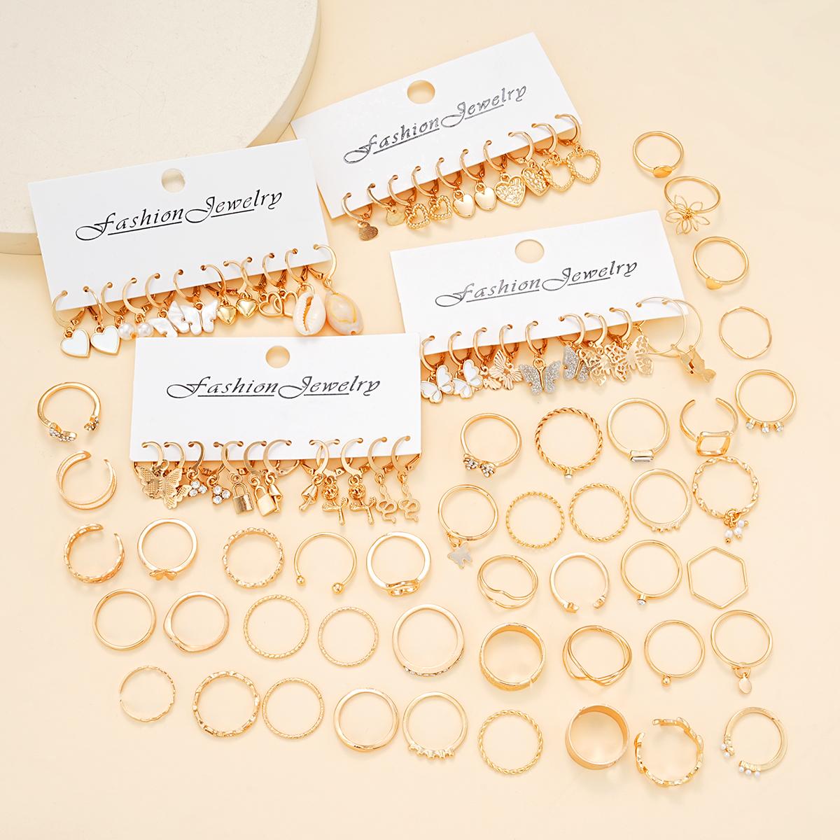66 Pcs/Set Fashion Boho Gold Color Butterfly Love Earrings Ring Jewelry Set For Women Daily Vacation Wearing Gifts New 2026
66 Pcs/Set Fashion Boho Gold Color Butterfly Love Earrings Ring Jewelry Set For Women Daily Vacation Wearing Gifts New 2026