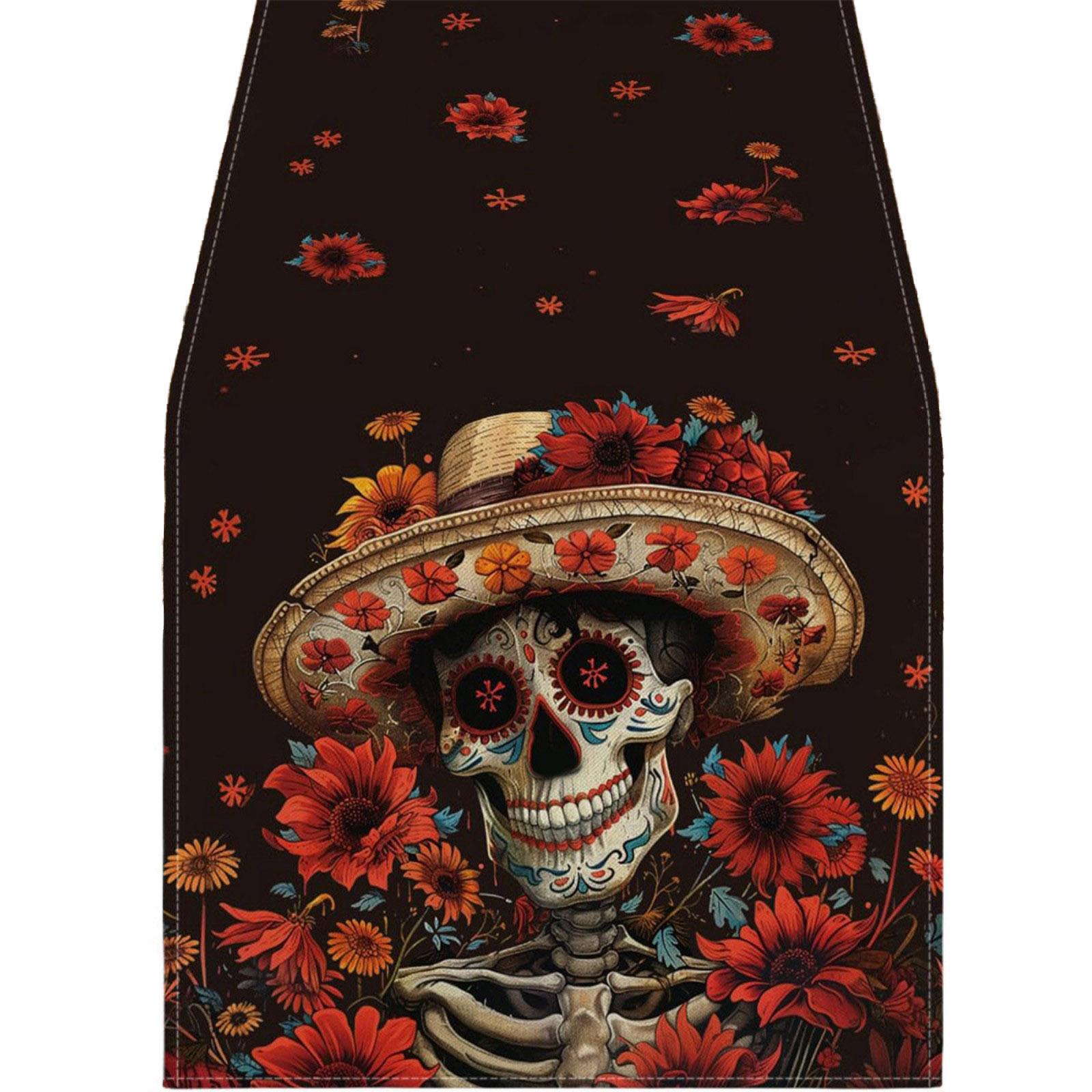 Day of the Dead Table Runner with Skull and Ethnic Floral Patterns Decorative Table Cloth for Holiday and Festive Occasions 33x183cm One Size
Day of the Dead Table Runner with Skull and Ethnic Floral Patterns Decorative Table Cloth for Holiday and Festive Occasions 33x183cm One Size