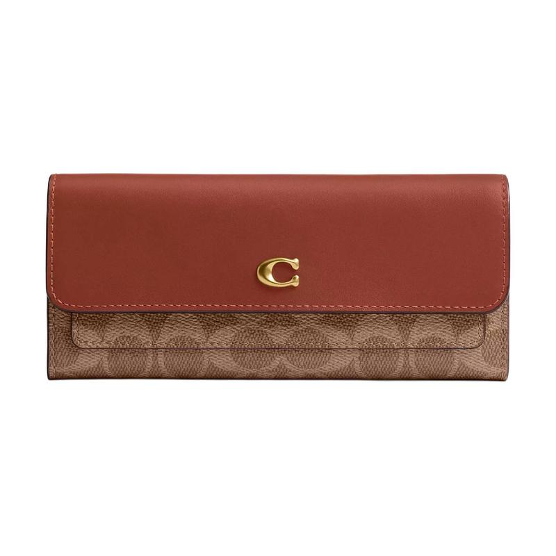 COACH Mila ong flap folding coated canvas and calfskin wallet regular women s brass and caramel color Brass with caramel color жовтий
COACH Mila ong flap folding coated canvas and calfskin wallet regular women s brass and caramel color Brass with caramel color жовтий