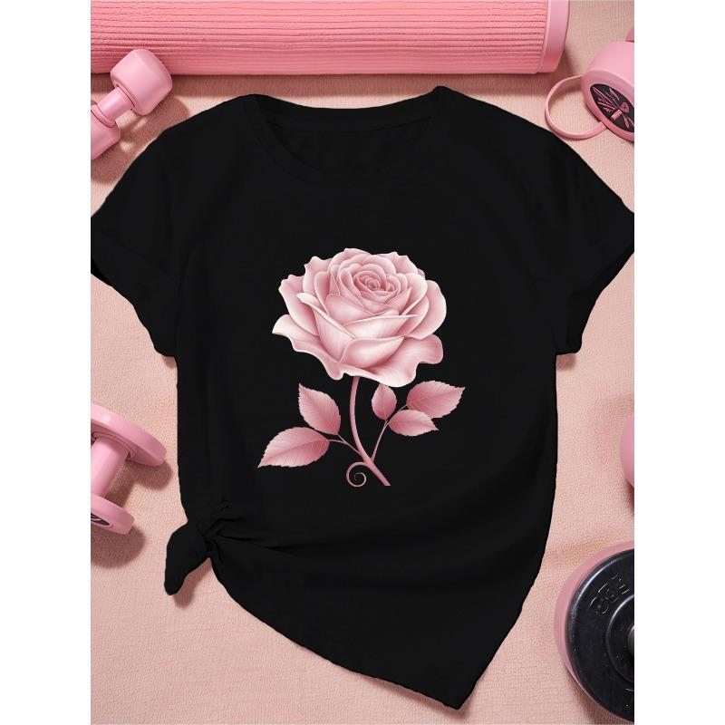Womens Black T Shirt Pink Rose Print Casual Short Sleeve Crew Neck Machine Washable Summer Workout Casual Top 4XL чорний
Womens Black T Shirt Pink Rose Print Casual Short Sleeve Crew Neck Machine Washable Summer Workout Casual Top 4XL чорний
