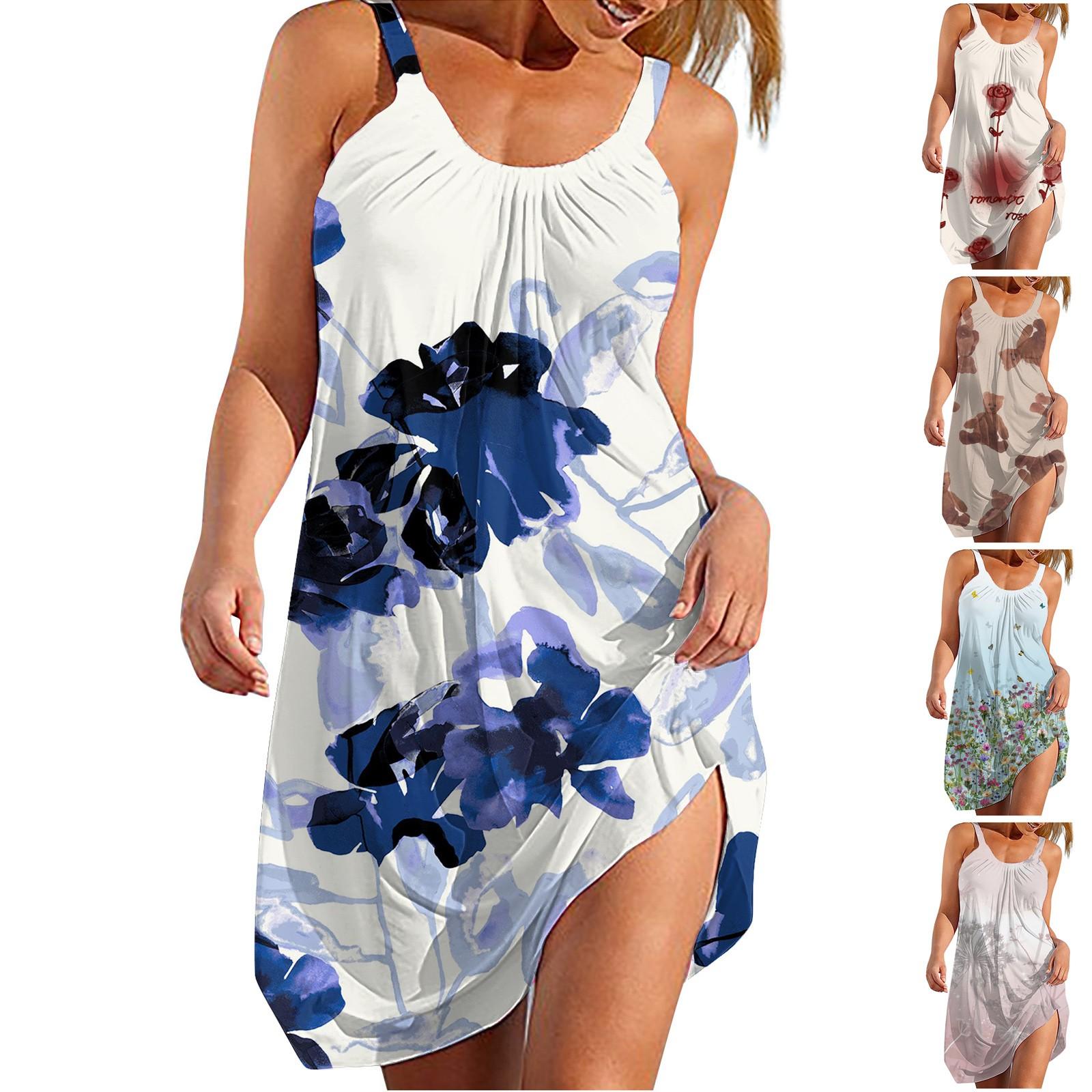 Женское модное повседневное универсальное праздничное летнее платье на бретельках с принтом 
Женское модное повседневное универсальное праздничное летнее платье на бретельках с принтом