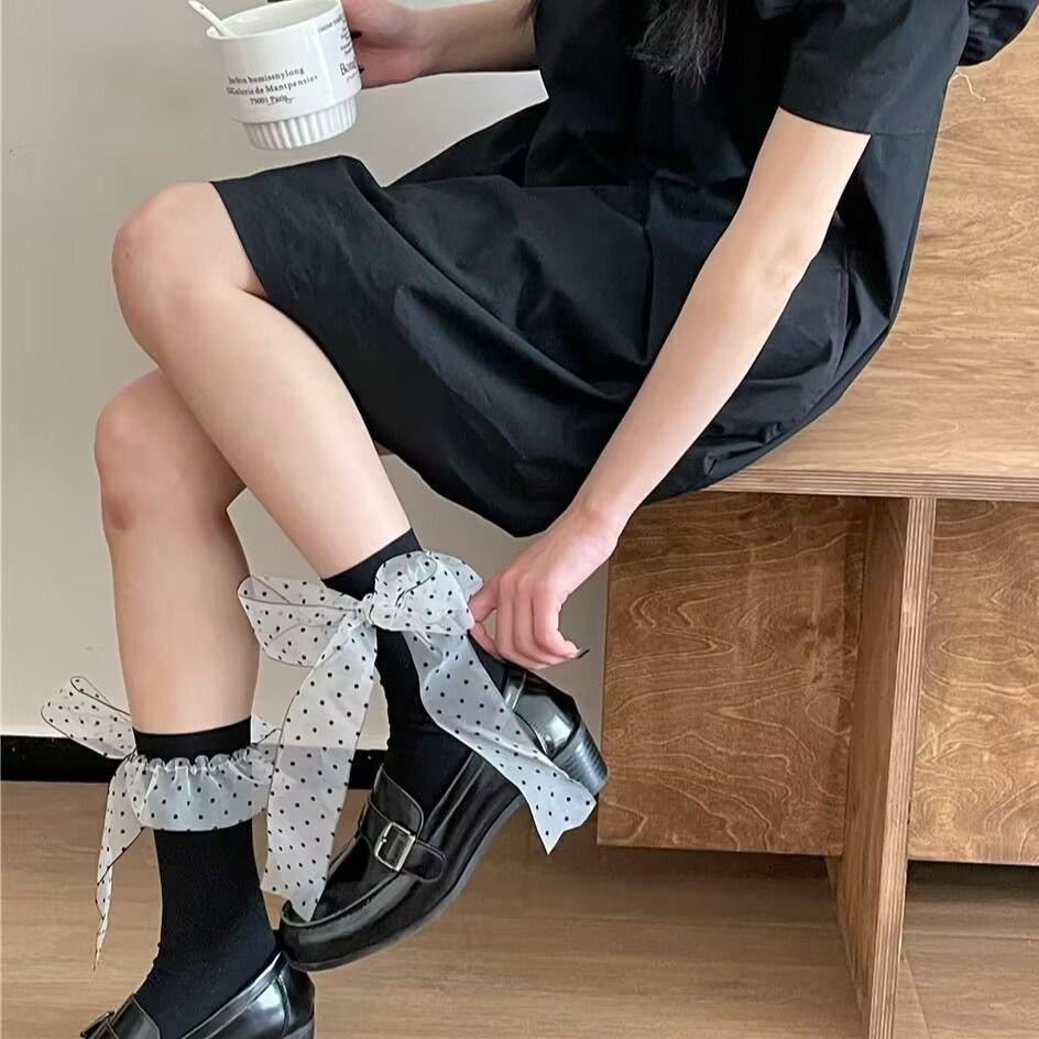 Sweet Jk Girl Polka Dot Ribbon Fluttering Bow Lace Tube Socks Cute Lolita Stack Thin Calf Socks One size fits all
Sweet Jk Girl Polka Dot Ribbon Fluttering Bow Lace Tube Socks Cute Lolita Stack Thin Calf Socks One size fits all