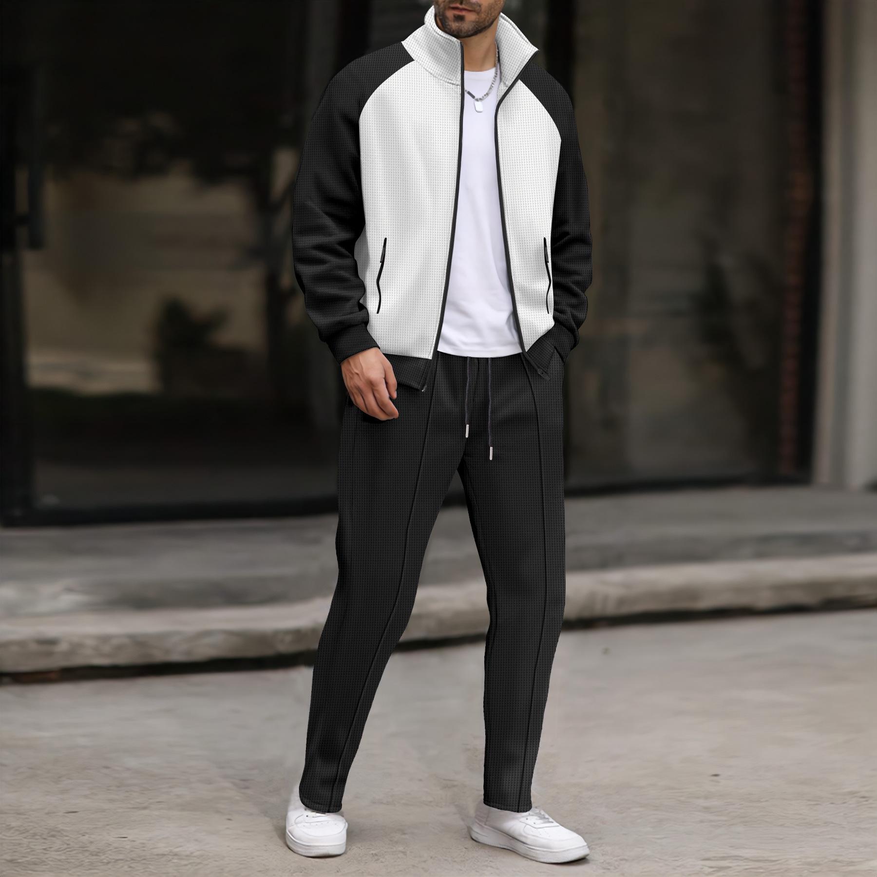 Men s Autumn Waffle Color Block Pocket Zipper Tracksuit with Stand Collar Jacket and Long Sleeves S белый
Men s Autumn Waffle Color Block Pocket Zipper Tracksuit with Stand Collar Jacket and Long Sleeves S белый