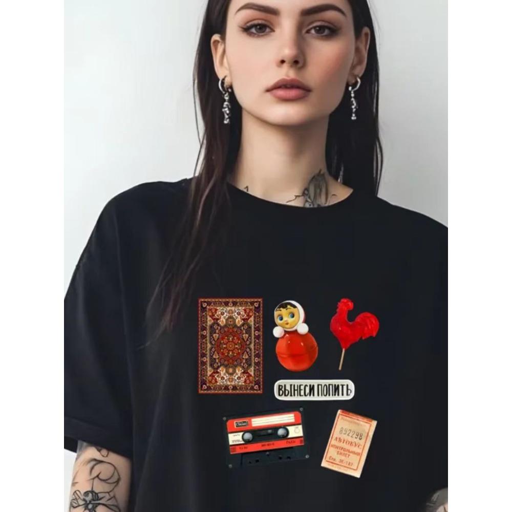 Girl s Retro Tape Print Short-Sleeve Loose T-Shirt, Women s Retro Pattern Top 5XL
Girl s Retro Tape Print Short-Sleeve Loose T-Shirt, Women s Retro Pattern Top 5XL