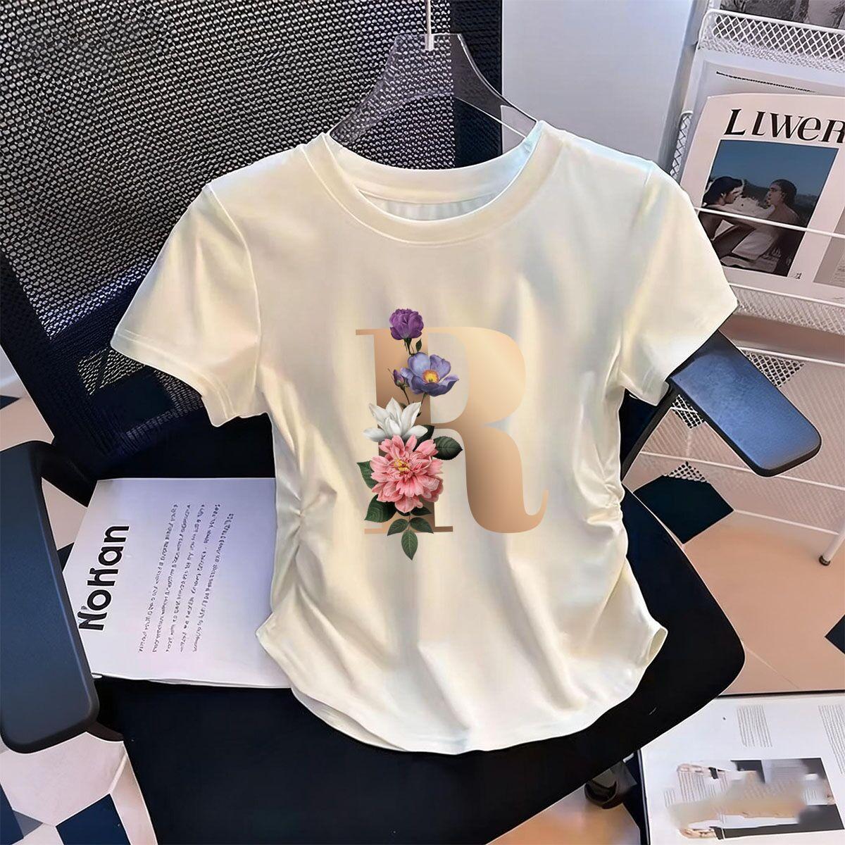 Womens WaistDefining Elastic T Shirt Floral Letters R printed Short Sleeve Round Neck top tee Cartoon tshirts S
Womens WaistDefining Elastic T Shirt Floral Letters R printed Short Sleeve Round Neck top tee Cartoon tshirts S