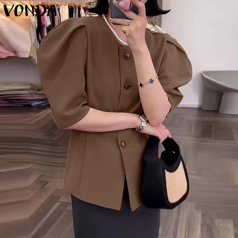 VONDA женский летний однотонный блейзер с круглым вырезом и короткими рукавами и открытой планкой на пуговицах на талии
VONDA женский летний однотонный блейзер с круглым вырезом и короткими рукавами и открытой планкой на пуговицах на талии