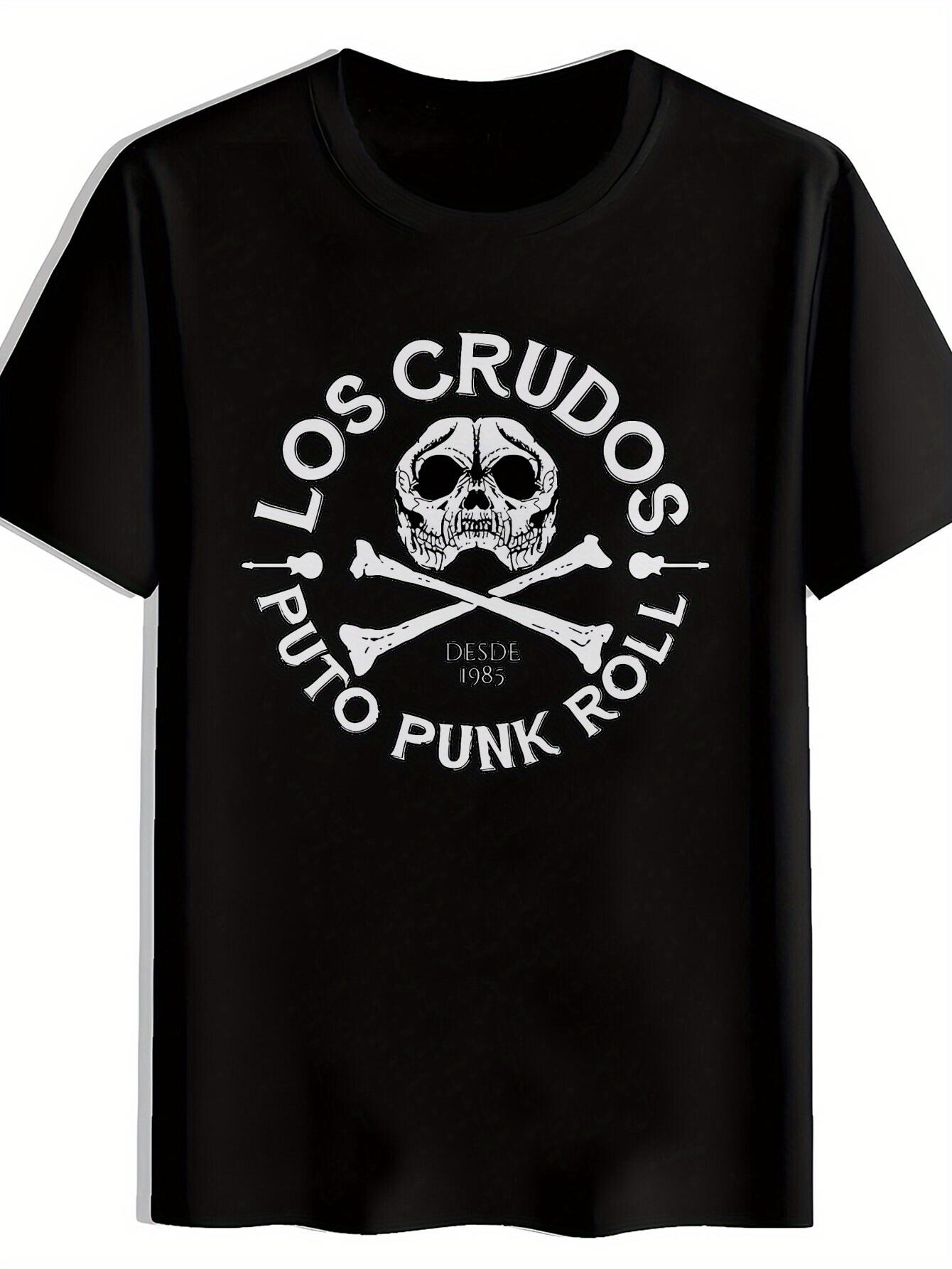 Vintage Rock Band Graphic T-shirt - Black Short Sleeve Round Neck Tee with LOS CRUDOS PUNK ROLL & Skull Crossed Bones Design L
Vintage Rock Band Graphic T-shirt - Black Short Sleeve Round Neck Tee with LOS CRUDOS PUNK ROLL & Skull Crossed Bones Design L