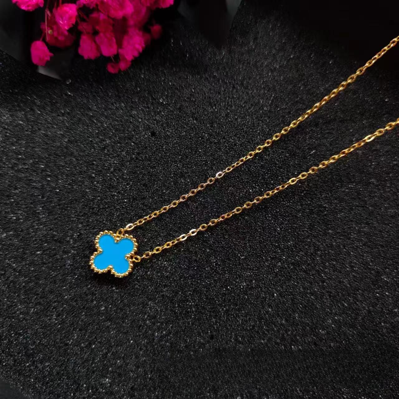 13 мм модное ожерелье с четырьмя листами клевера новое ожерелье простое высококачественное женское ожерелье синий