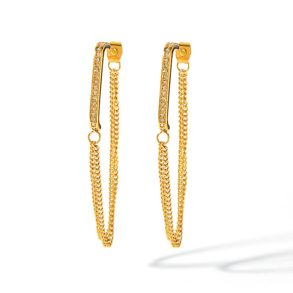18k Gold Stainless Steel Chain Stud Earrings, Stylish Unique Diamond-set Ear Jewelry for Women
18k Gold Stainless Steel Chain Stud Earrings, Stylish Unique Diamond-set Ear Jewelry for Women