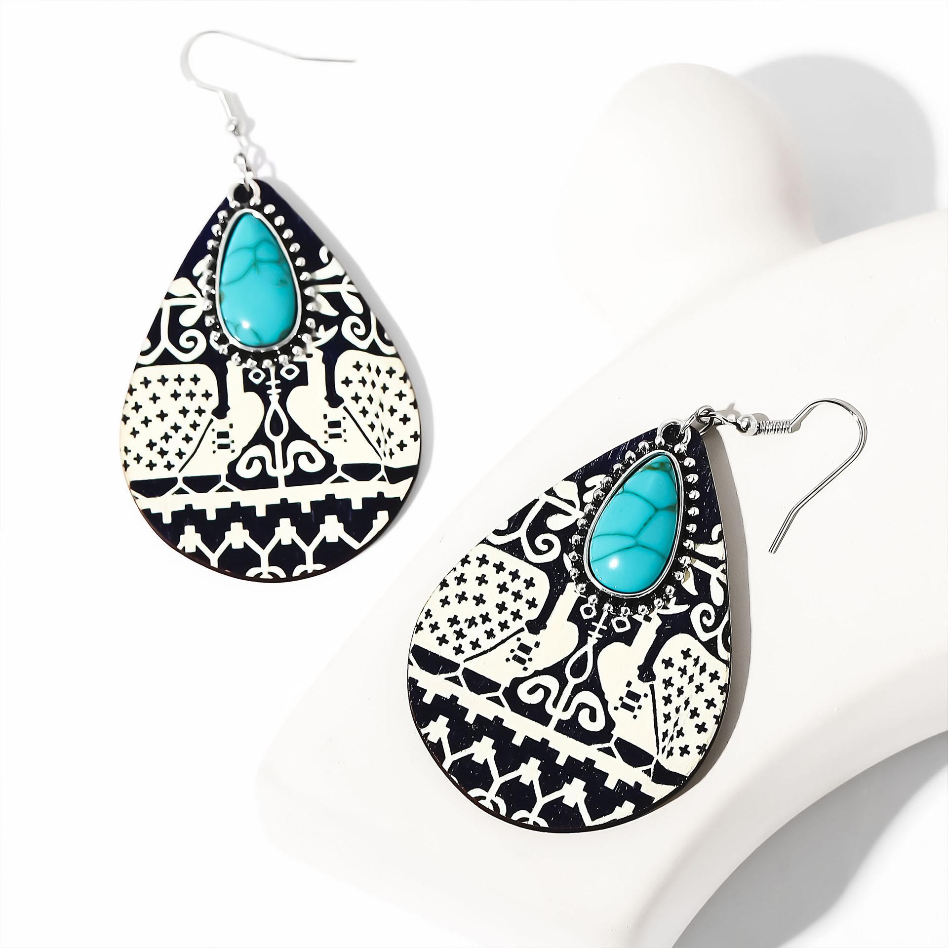 Eco-Friendly Earrings, Retro Water Drop-Shaped Wooden Earrings, Turquoise Earrings.
Eco-Friendly Earrings, Retro Water Drop-Shaped Wooden Earrings, Turquoise Earrings.