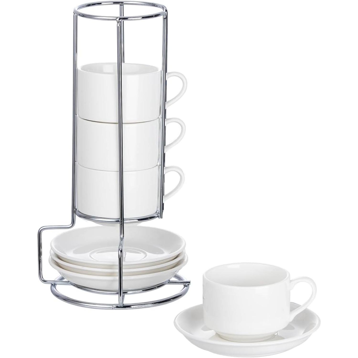 3-Ounce Espresso Cups Set of 4, Small Stackable Coffee Cups with Saucers, Spoons and Metal Stand, Ceramic Demitasse Mugs 3OZ білий
3-Ounce Espresso Cups Set of 4, Small Stackable Coffee Cups with Saucers, Spoons and Metal Stand, Ceramic Demitasse Mugs 3OZ білий