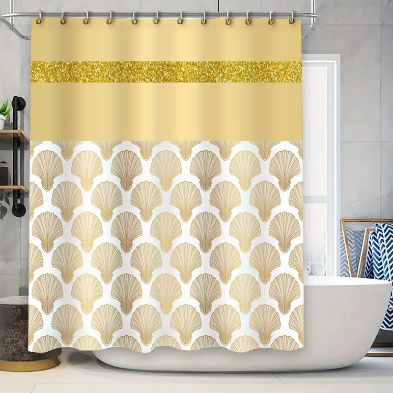 Gold Shell Print Shower Curtain With Tassel Hook Rings Luxury Bath Decor Home Improvement Bathroom Accessories W60H190(CM)-1 Pcs
Gold Shell Print Shower Curtain With Tassel Hook Rings Luxury Bath Decor Home Improvement Bathroom Accessories W60H190(CM)-1 Pcs