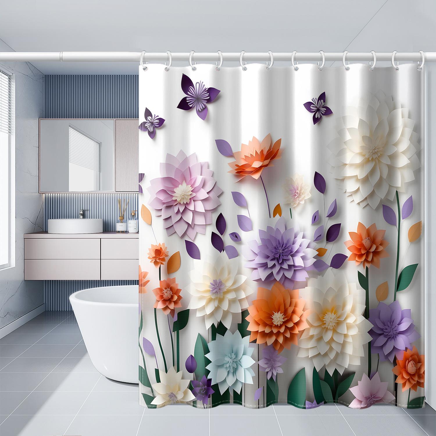 Shower Curtain - Butterfly & Floral Cutouts, 71In, Hooks, Washable, Ideal For Bathrooms, All-Season W60H190(CM)-1 Pcs
Shower Curtain - Butterfly & Floral Cutouts, 71In, Hooks, Washable, Ideal For Bathrooms, All-Season W60H190(CM)-1 Pcs