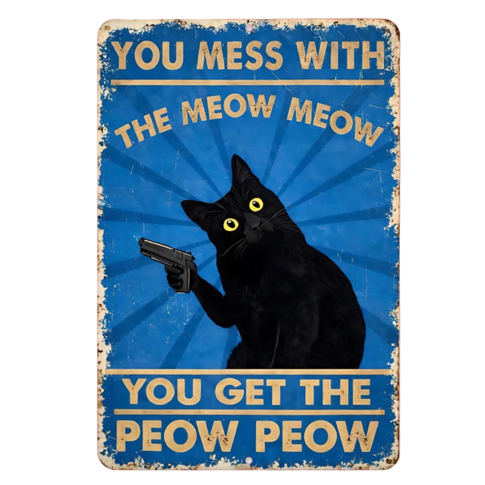 Vintage Style Metal Wall Sign Featuring Black Cat Holding Gun Illustration Decorative Plaque for Home Office Bar Wall Decoration Indoor Outdoor Use
Vintage Style Metal Wall Sign Featuring Black Cat Holding Gun Illustration Decorative Plaque for Home Office Bar Wall Decoration Indoor Outdoor Use