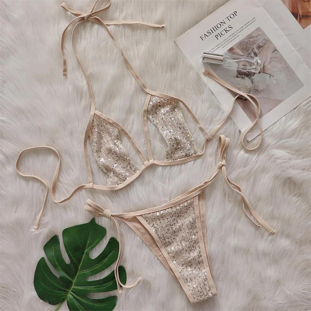 Shiny Sequins Halter Cut Out Strappy Bikini Female Swimsuit Women Swimwear Two-pieces Bikini set Bather Bathing Suit Swim L
Shiny Sequins Halter Cut Out Strappy Bikini Female Swimsuit Women Swimwear Two-pieces Bikini set Bather Bathing Suit Swim L