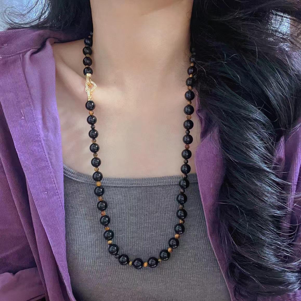 Retro High Quality Natural Tiger S Eye Stone Black Agate Autumn And Winter Sweater Chain Necklace Small Long Chain
Retro High Quality Natural Tiger S Eye Stone Black Agate Autumn And Winter Sweater Chain Necklace Small Long Chain