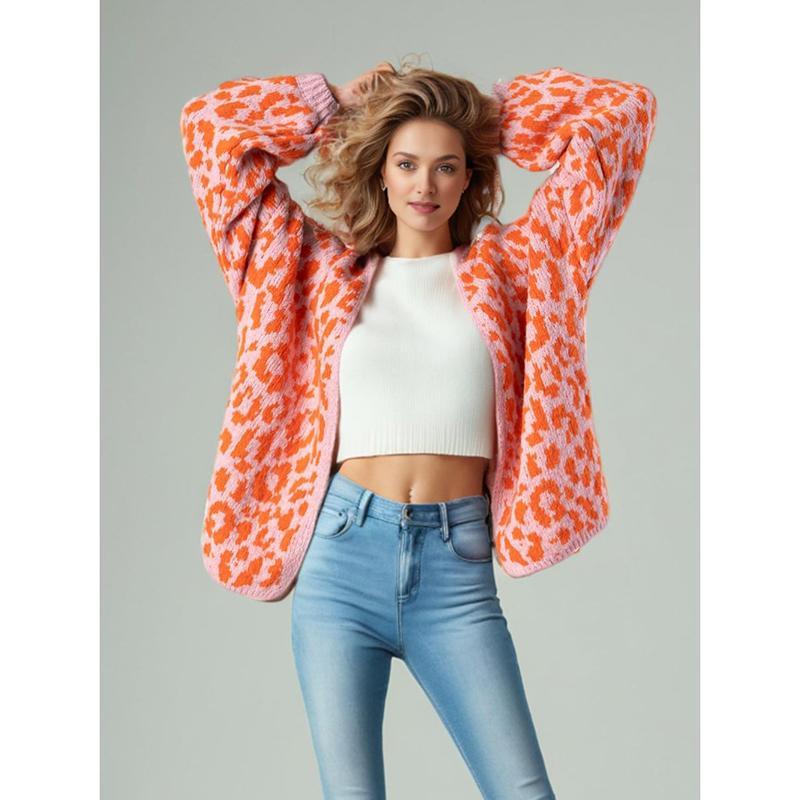 Short Knitted Leopard Print Open Cardigan Loose Color Block Sweater Outerwear Casual Vintage Style for Women Autumn Winter S помаранчевий
Short Knitted Leopard Print Open Cardigan Loose Color Block Sweater Outerwear Casual Vintage Style for Women Autumn Winter S помаранчевий