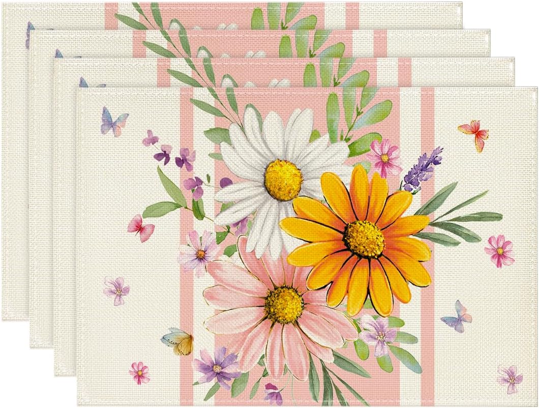 Pink Daisy Leaf Spring Placemats Set of 4, 12x18 Inch Seasonal Summer Holiday Pastoral Table Mats for Party Kitchen Dining Decoration 4pcs-12x18
Pink Daisy Leaf Spring Placemats Set of 4, 12x18 Inch Seasonal Summer Holiday Pastoral Table Mats for Party Kitchen Dining Decoration 4pcs-12x18
