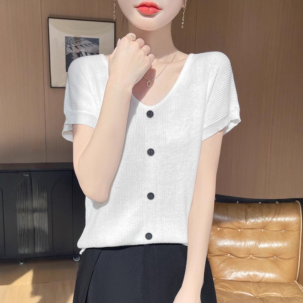 Women s Stylish Flutter Sleeve Wool Knit T-Shirt - Summer Fashion Short Sleeve Top Medium
Women s Stylish Flutter Sleeve Wool Knit T-Shirt - Summer Fashion Short Sleeve Top Medium