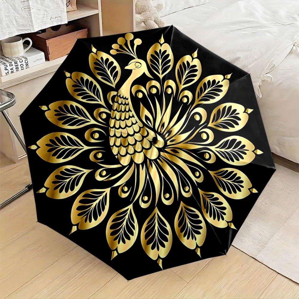 Automatic Folding Umbrella with Golden Peacock & Black Marigold-like pattern - Self-Opening/ Closing, 8-Rib Compact Portable C
Automatic Folding Umbrella with Golden Peacock & Black Marigold-like pattern - Self-Opening/ Closing, 8-Rib Compact Portable C