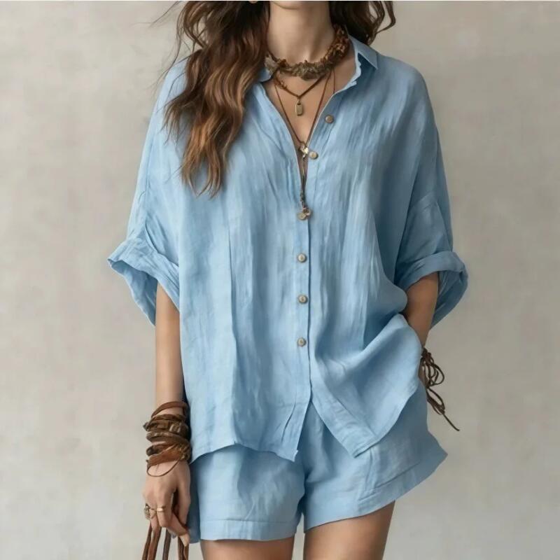 Fashion Solid Color Summer Women s Casual Shirt Shorts Set Quality Cotton Blend Comfortable Breathable Street Style Sets M небо синє кольору
Fashion Solid Color Summer Women s Casual Shirt Shorts Set Quality Cotton Blend Comfortable Breathable Street Style Sets M небо синє кольору