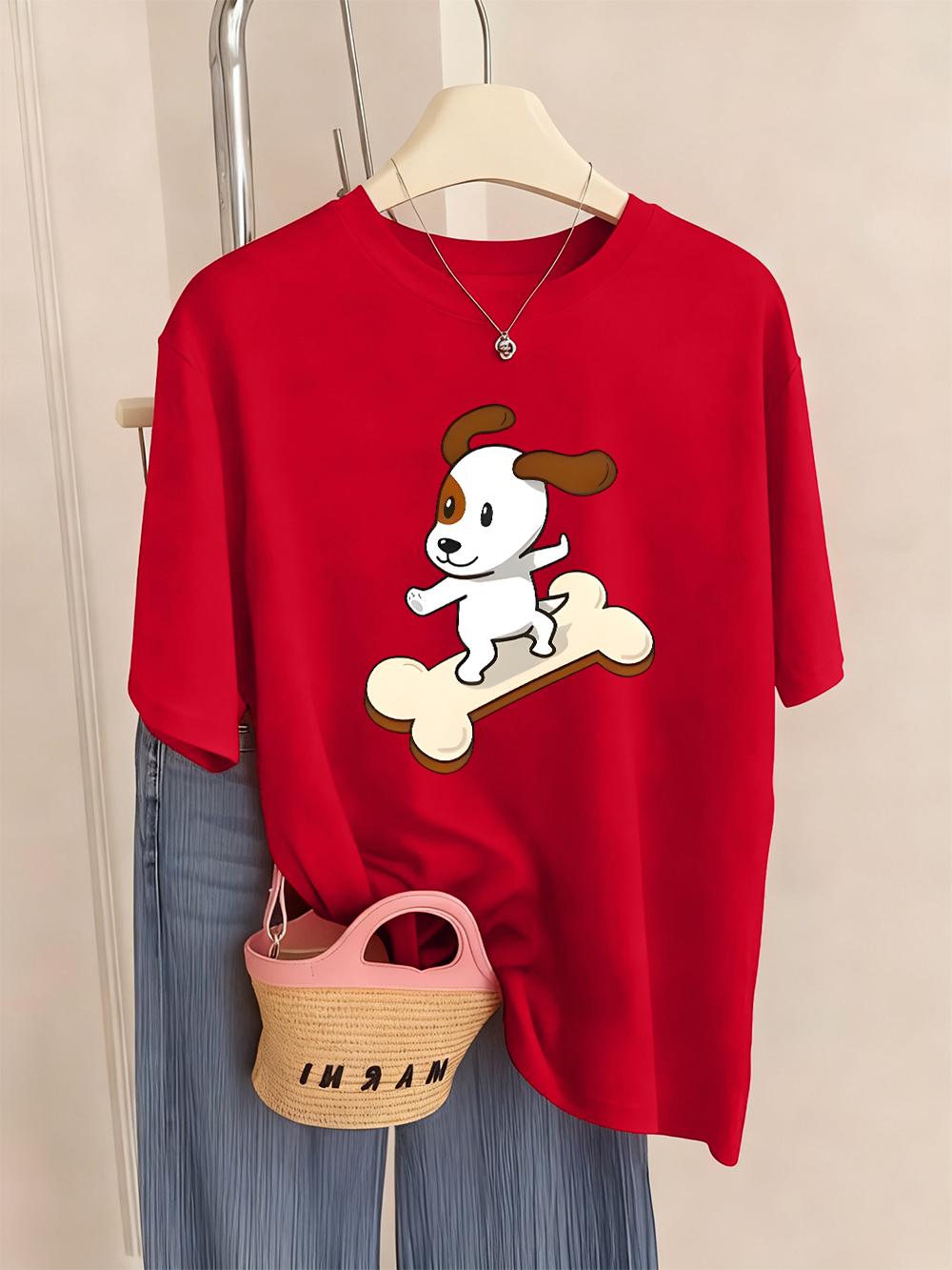 Cartoons Puppy Printing TShirts Womens Basics Loose Short Sleeve Tops ONeck Comfortable T Shirt Summer Soft Womans Clothes S
Cartoons Puppy Printing TShirts Womens Basics Loose Short Sleeve Tops ONeck Comfortable T Shirt Summer Soft Womans Clothes S