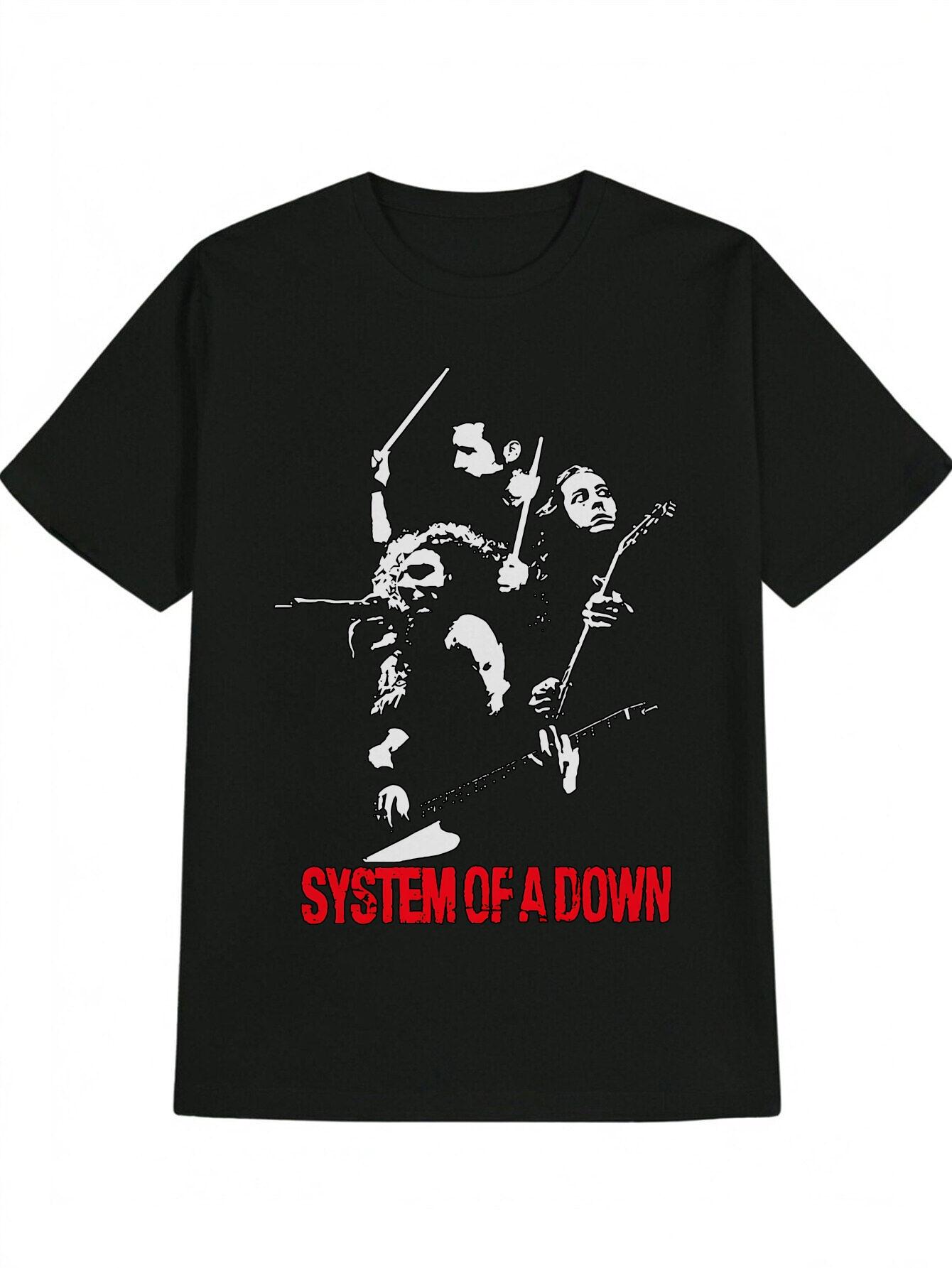 Casual Crew Neck T-shirt with Band Silhouette & Microphone Print - System of a Graphic Tee XL
Casual Crew Neck T-shirt with Band Silhouette & Microphone Print - System of a Graphic Tee XL