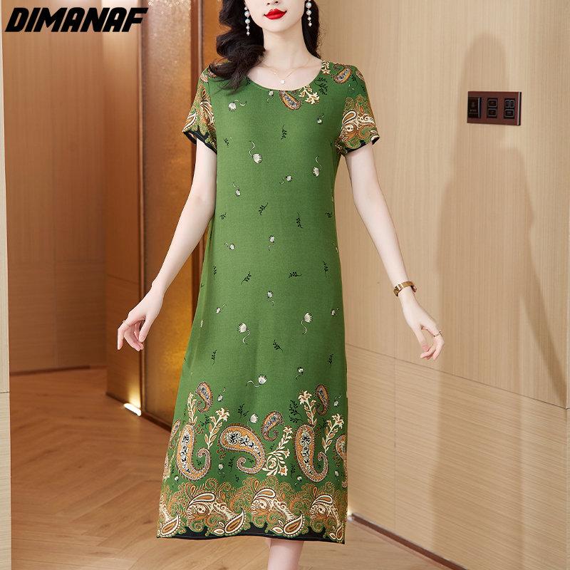 DIMANAF 2023, летнее платье-футболка, женское свободное платье, шифоновое пляжное платье с оборками, повседневное винтажное женское платье с круглым вырезом