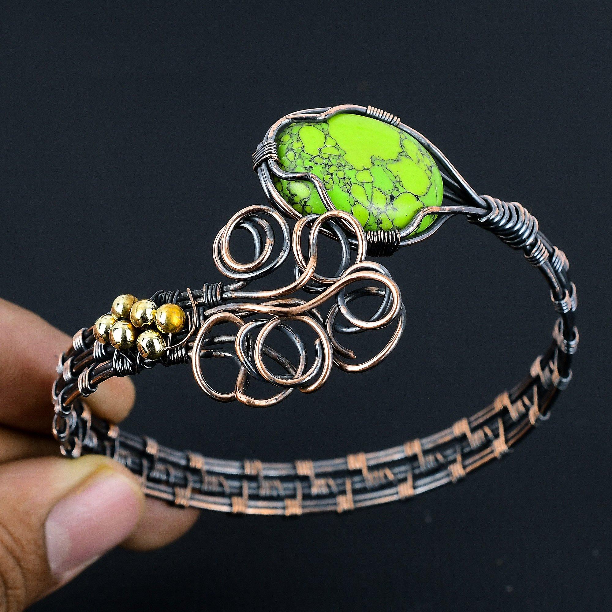 Браслет из зеленой бирюзы, Ювелирные изделия из драгоценных камней, обернутые медной проволокой 999 пробы, Браслет ручной работы ко Дню матери
Браслет из зеленой бирюзы, Ювелирные изделия из драгоценных камней, обернутые медной проволокой 999 пробы, Браслет ручной работы ко Дню матери