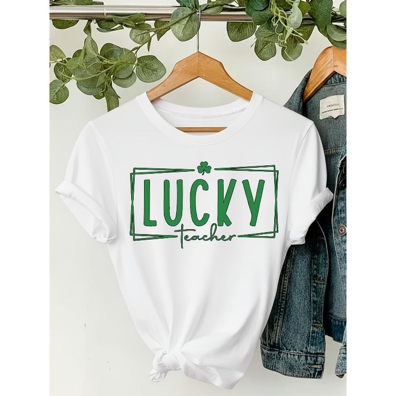 European Size LUCKY Clover Pattern Printed Women S Round Neck Short Sleeved T-shirt | Casual Top for Spring/Summer 4XL
European Size LUCKY Clover Pattern Printed Women S Round Neck Short Sleeved T-shirt | Casual Top for Spring/Summer 4XL