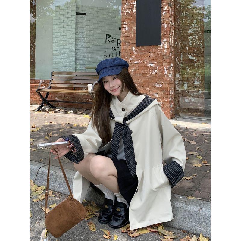 Kumikumi British Style Retro Contrast Color Plaid Trench Coat Outwear Female Fall Loose Slim Looking Minority All-Match Tops Apricot Two-piece set S
Kumikumi British Style Retro Contrast Color Plaid Trench Coat Outwear Female Fall Loose Slim Looking Minority All-Match Tops Apricot Two-piece set S