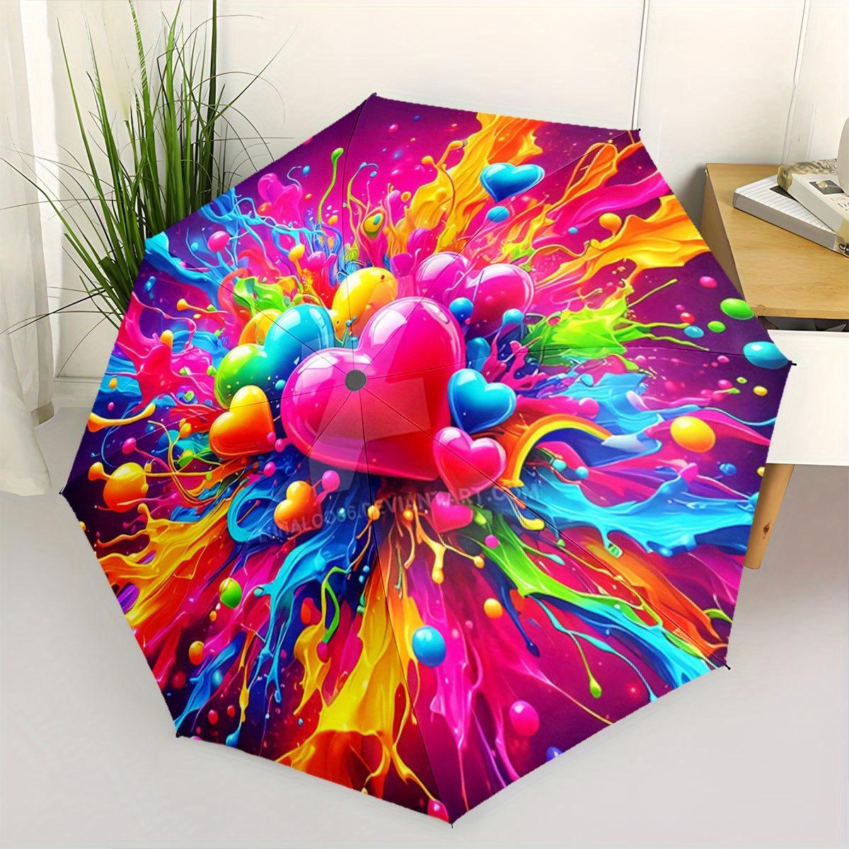 A Compact Folding Umbrella Featuring a Vibrant Heart And Paint Splash Design. It S a Convenient Outdoor Accessory Suitable for Any Season, M
A Compact Folding Umbrella Featuring a Vibrant Heart And Paint Splash Design. It S a Convenient Outdoor Accessory Suitable for Any Season, M