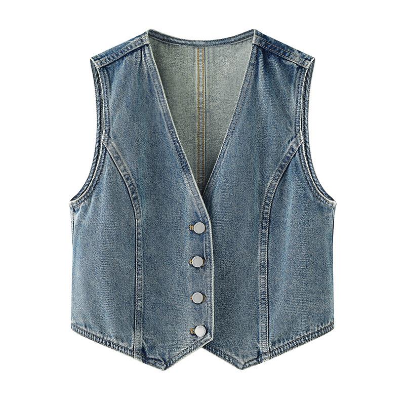 Women s V-Neck Denim Vest - Autumn 2024, Casual Single-Breasted Short Jacket Small
Women s V-Neck Denim Vest - Autumn 2024, Casual Single-Breasted Short Jacket Small