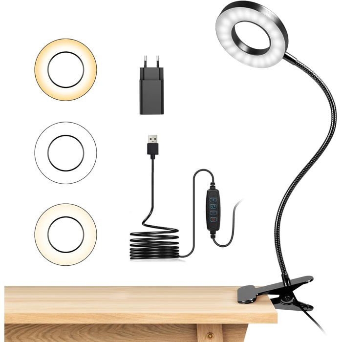 Lampe de Bureau à Pince Flexible à 360°Lampe Lecture Clipsable 3 Modes d’Éclairage &10 Niveaux de Luminosité Led USB, Noir
Lampe de Bureau à Pince Flexible à 360°Lampe Lecture Clipsable 3 Modes d’Éclairage &10 Niveaux de Luminosité Led USB, Noir