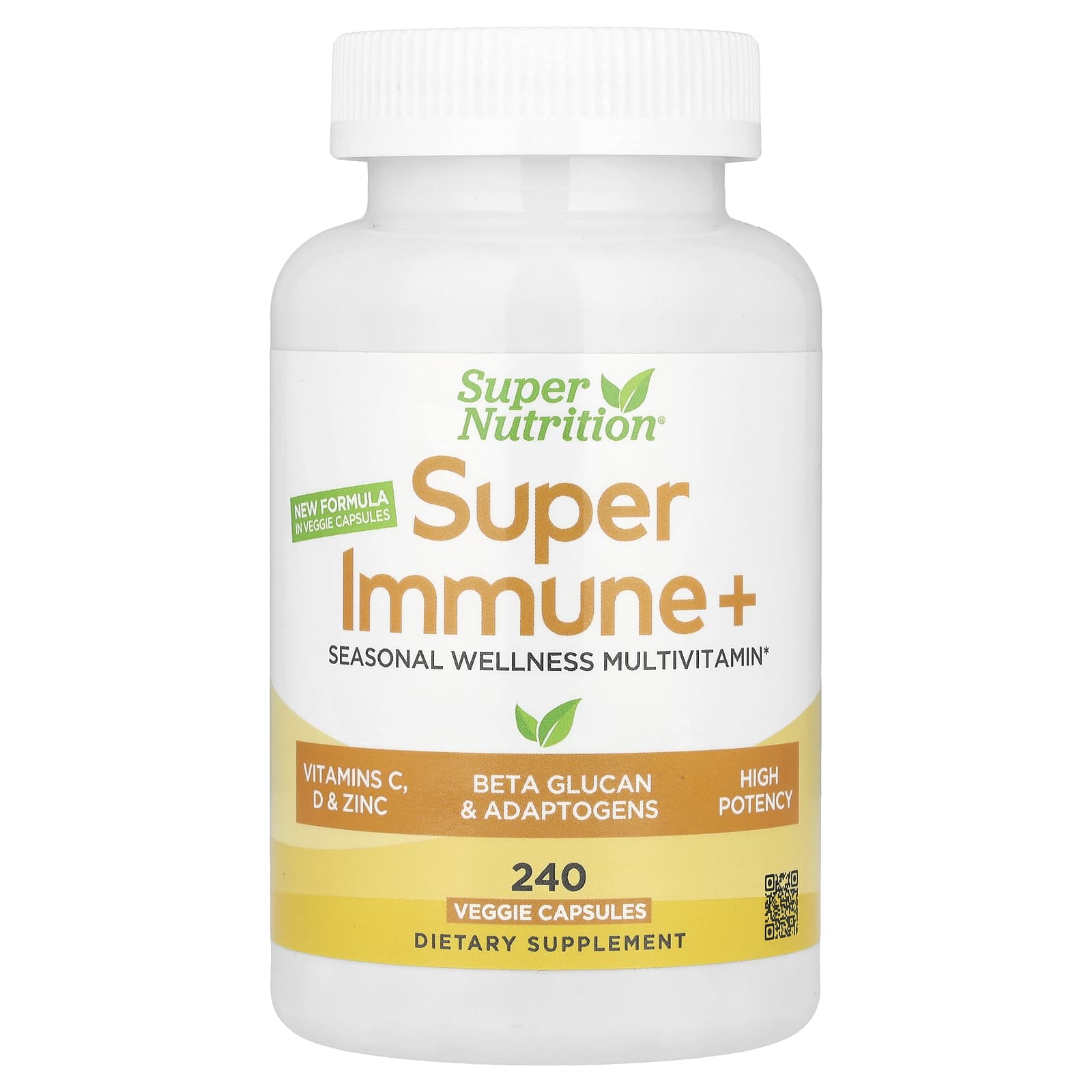 Super Nutrition, Super Immune+ multivitamins, super adaptogens, green vegetables, spices and antioxidants, 240 veggie capsules
Super Nutrition, Super Immune+ multivitamins, super adaptogens, green vegetables, spices and antioxidants, 240 veggie capsules