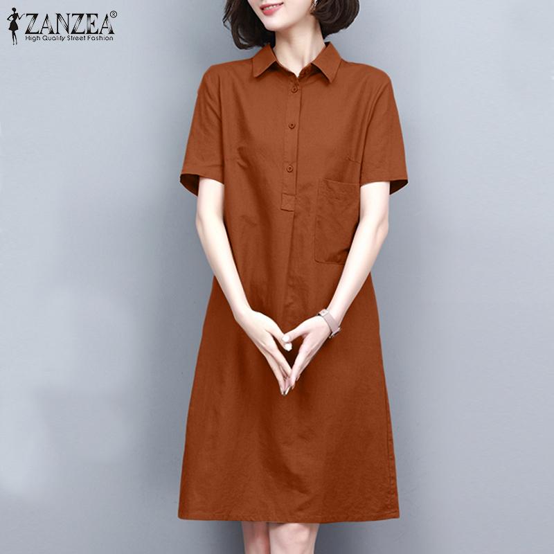 ZANZEA Женское повседневное платье-рубашка с отложным воротником и коротким рукавом
ZANZEA Женское повседневное платье-рубашка с отложным воротником и коротким рукавом