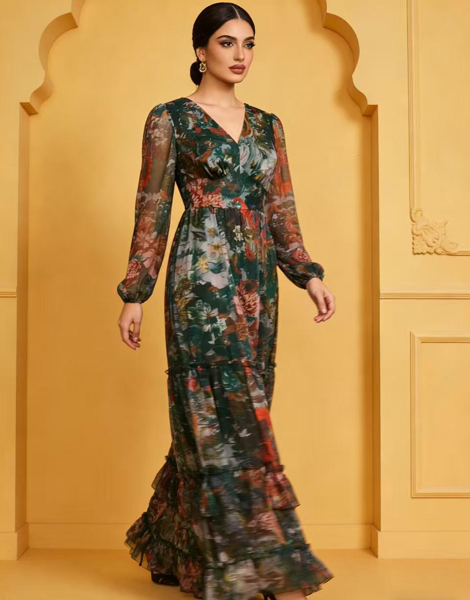 Plus Size Floral V-Neck High-Waisted Long Dress for Women XL зелёный
Plus Size Floral V-Neck High-Waisted Long Dress for Women XL зелёный