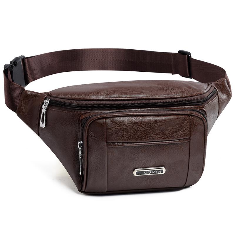 Новый стиль, Мужская поясная сумка, Корейская версия, Искусственная кожа, Большая вместимость, Многослойная, Поясная сумка, Отдых на природе, Сумка для мобильного телефона темно-коричневого