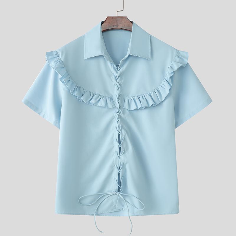 INCERUN Men Ruffled Short Sleeve Solid Color Bandage Casual Shirts Tops 5XL синий
INCERUN Men Ruffled Short Sleeve Solid Color Bandage Casual Shirts Tops 5XL синий