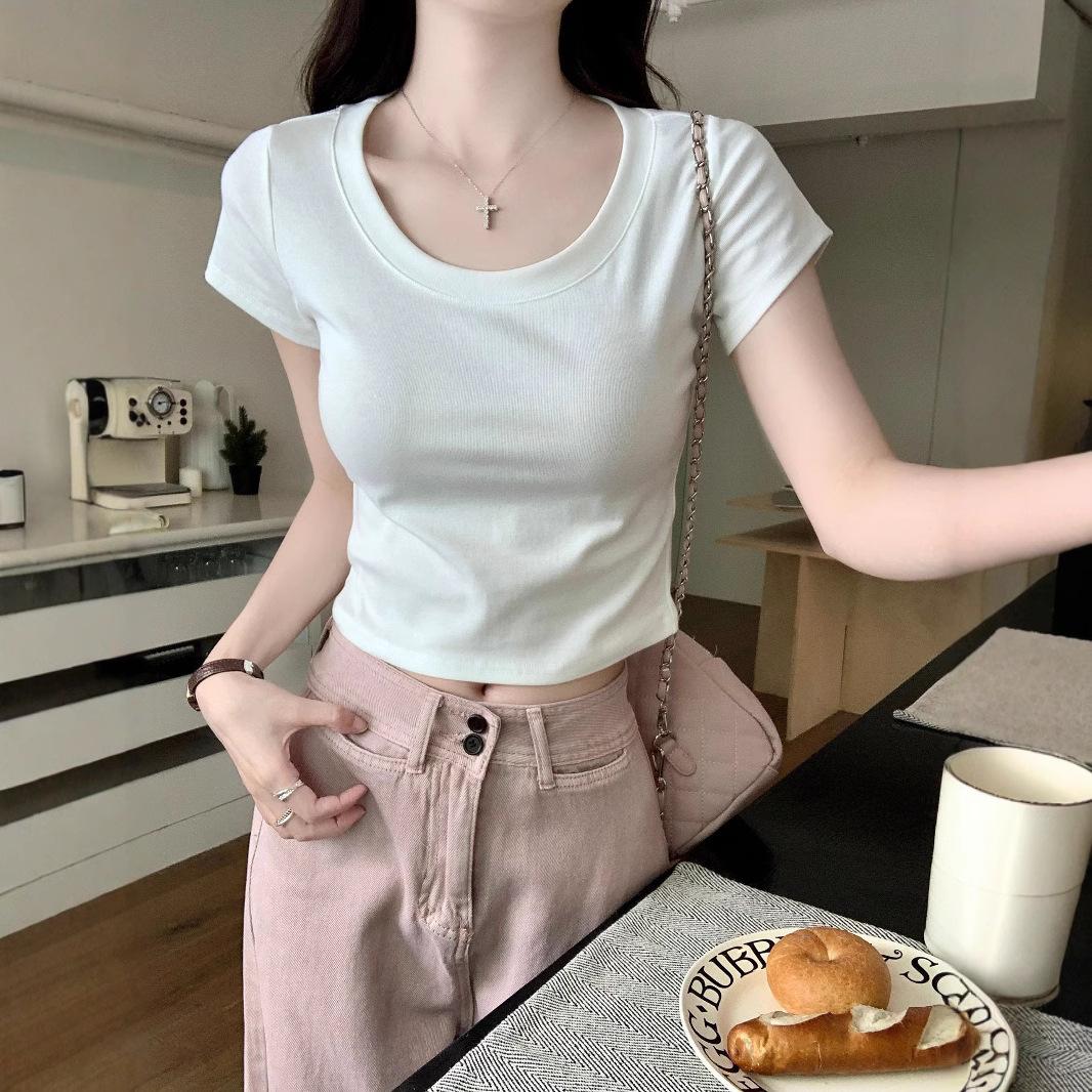 Solid Color Pure Cotton U-neck Front Shoulder Short-sleeved T-shirt for Women In Summer New Small Short Slim Slim Top XL
Solid Color Pure Cotton U-neck Front Shoulder Short-sleeved T-shirt for Women In Summer New Small Short Slim Slim Top XL