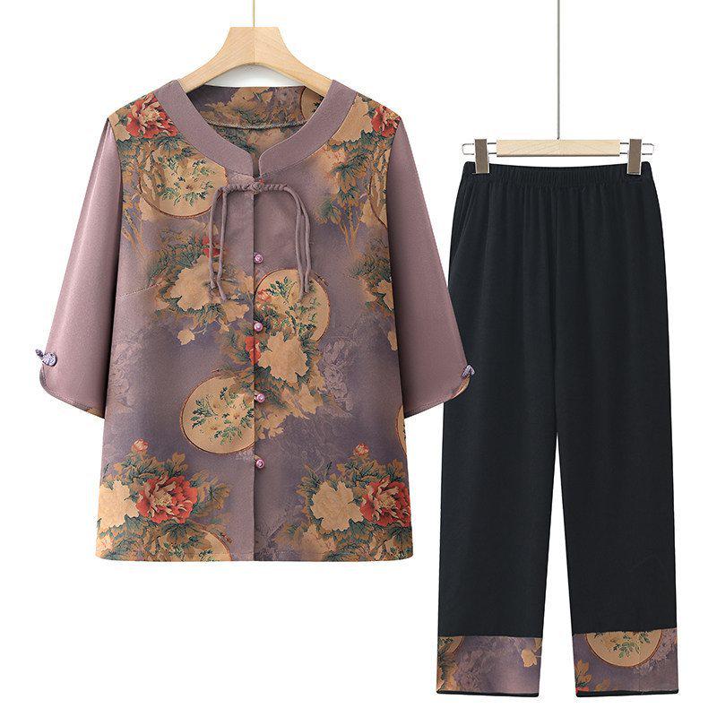 Grandma s Chinese Style Summer Set: Stylish Mid-Sleeve Shirt and Short-Sleeve Clothes with Pants for Elderly Women 2XL (105-120kg)
Grandma s Chinese Style Summer Set: Stylish Mid-Sleeve Shirt and Short-Sleeve Clothes with Pants for Elderly Women 2XL (105-120kg)