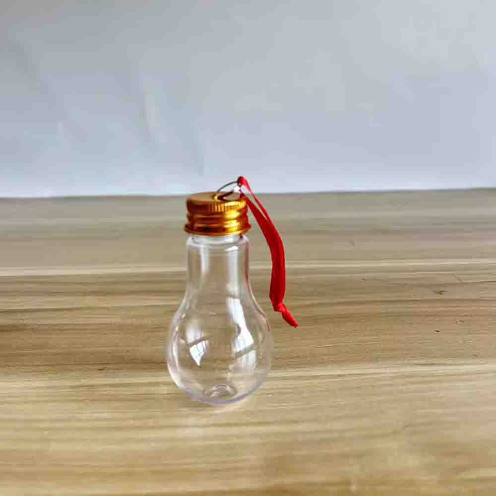 50ml Fillable Transparent Light Bulb Bottle With red rope Christmas Decoration Atmosphere Transparent PET Material Juice Bottle
50ml Fillable Transparent Light Bulb Bottle With red rope Christmas Decoration Atmosphere Transparent PET Material Juice Bottle