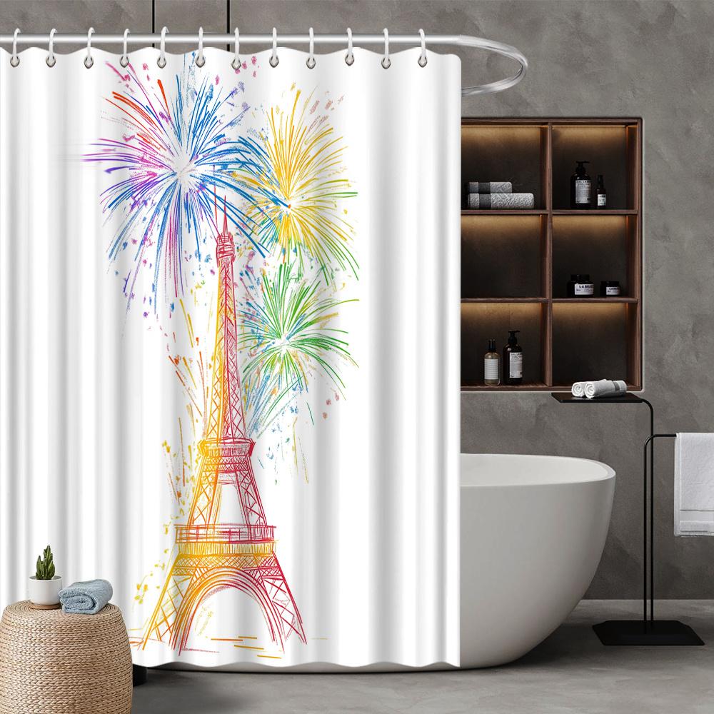 Parisian Celebration Curtain, Eiffel Tower & Fireworks, Multicolor, Fade-Resistant, 12 Hooks, 72 X72 , Stylish Bath Accessory W60H190(CM)-1 Pcs
Parisian Celebration Curtain, Eiffel Tower & Fireworks, Multicolor, Fade-Resistant, 12 Hooks, 72 X72 , Stylish Bath Accessory W60H190(CM)-1 Pcs