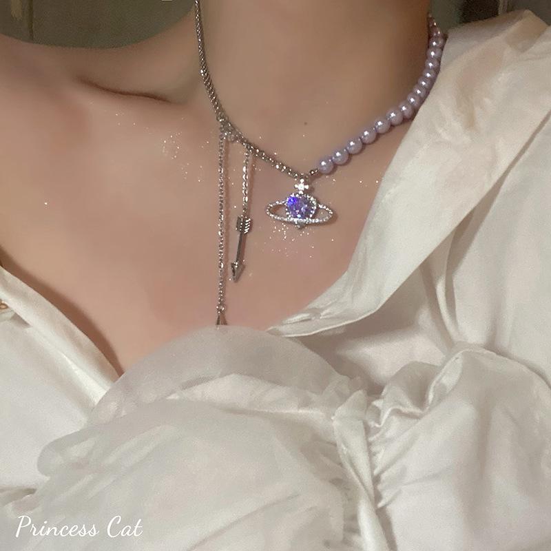 Romantic Universe Zircon Planet Purple Pearl Necklace - Retro Light Luxury Clavicle Design
Romantic Universe Zircon Planet Purple Pearl Necklace - Retro Light Luxury Clavicle Design