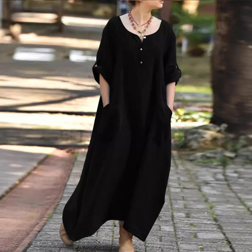 Women s Spring Cotton Linen Maxi Dress, V Neck Button Lantern Sleeve Loose Big Swing Casual Long Dress with Pockets for Daily Wear S
Women s Spring Cotton Linen Maxi Dress, V Neck Button Lantern Sleeve Loose Big Swing Casual Long Dress with Pockets for Daily Wear S