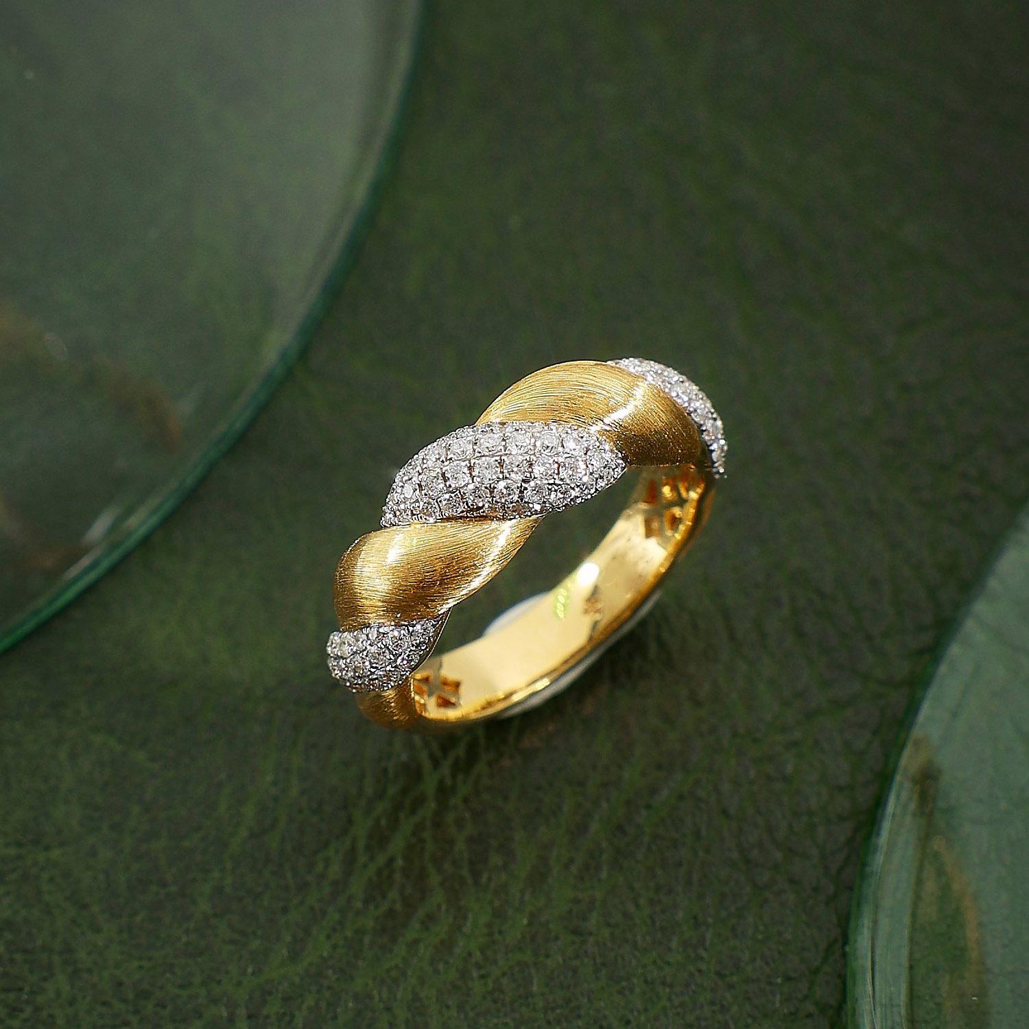 BELLA BOX Итальянское Скульптурное Золото Матовое Покрытие 18-каратное Золото Эмаль Кольцо-Твист Подходит для Женской Ежедневной Вечерней Модной Бижутерии Adjustable Opening жёлтый