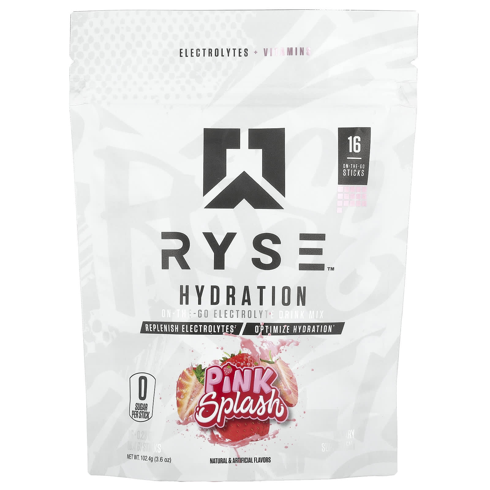 RYSE, Hydration, Portable Electrolyte Drink Mix, Pink Splash, 16 Sticks, 0.23 oz (6.4 g) Each
RYSE, Hydration, Portable Electrolyte Drink Mix, Pink Splash, 16 Sticks, 0.23 oz (6.4 g) Each
