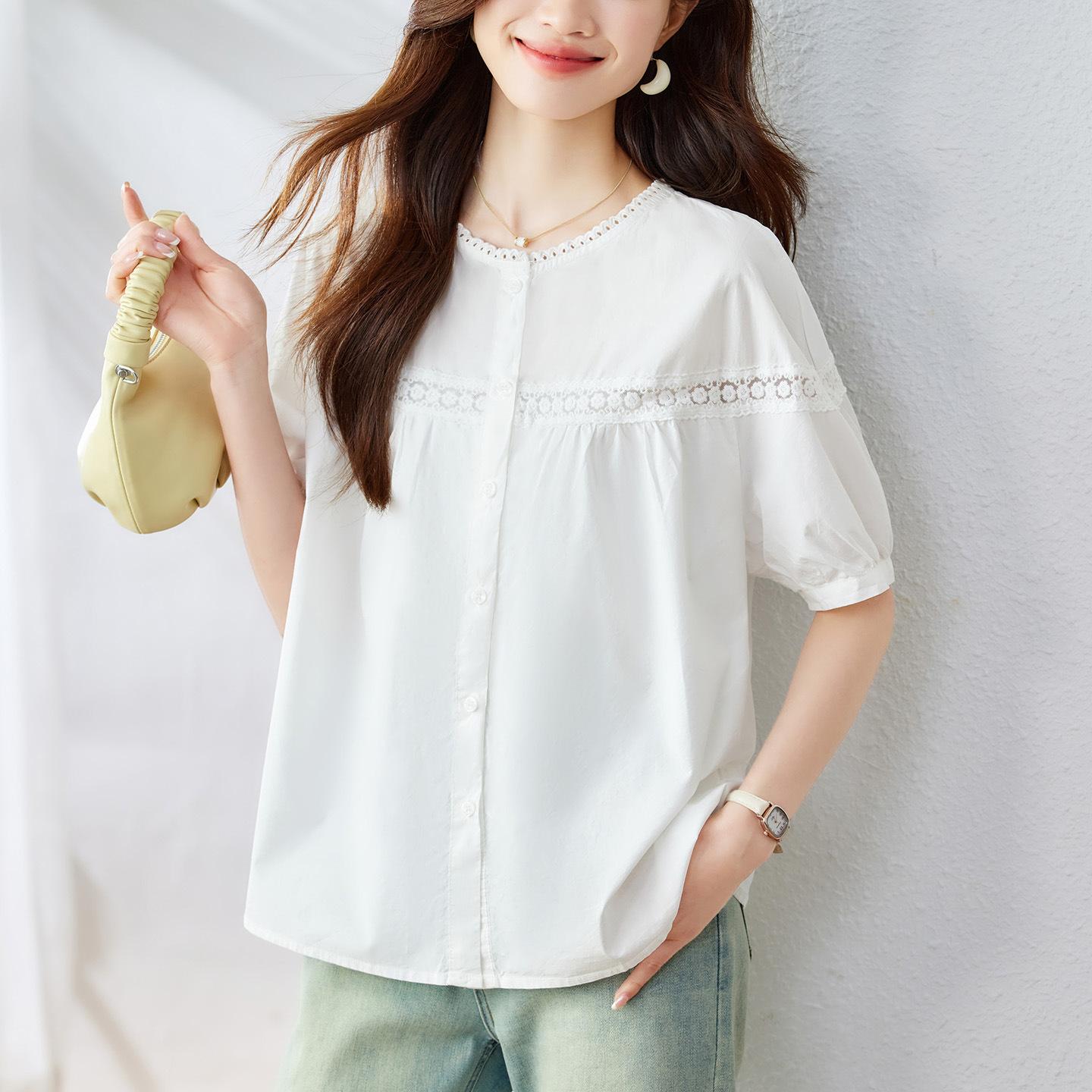 Летняя рубашка большого размера для полных ММ, свободного кроя, профессиональная, для женщин, новая повседневная рубашка с пышными рукавами во французском стиле, универсальная для женщин XL белый