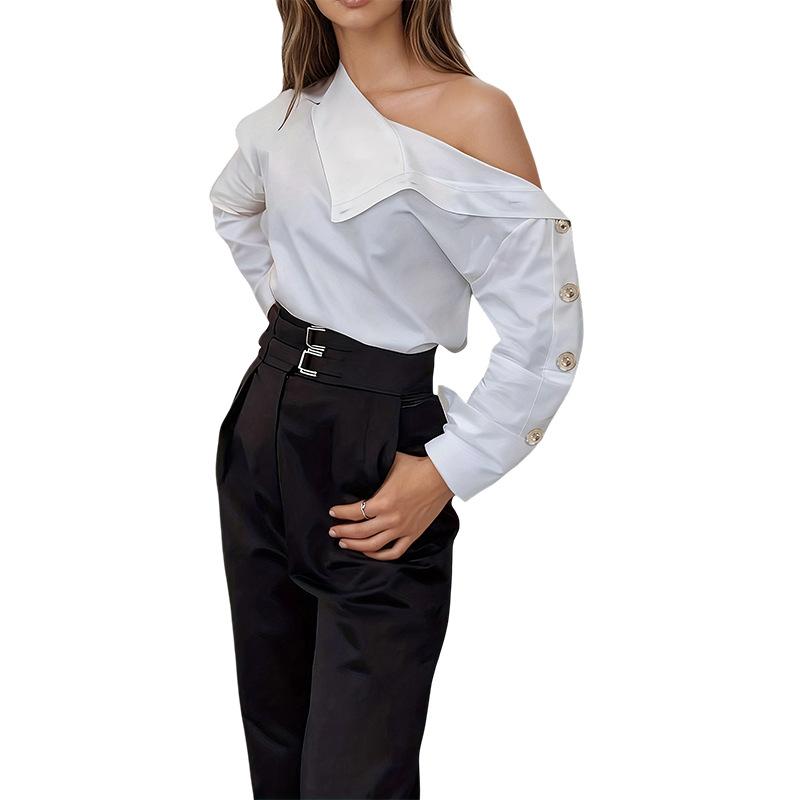 Women s Off Shoulder One Sleeve Long Sleeve Blouse Solid Color White Top with Buttons XL
Women s Off Shoulder One Sleeve Long Sleeve Blouse Solid Color White Top with Buttons XL