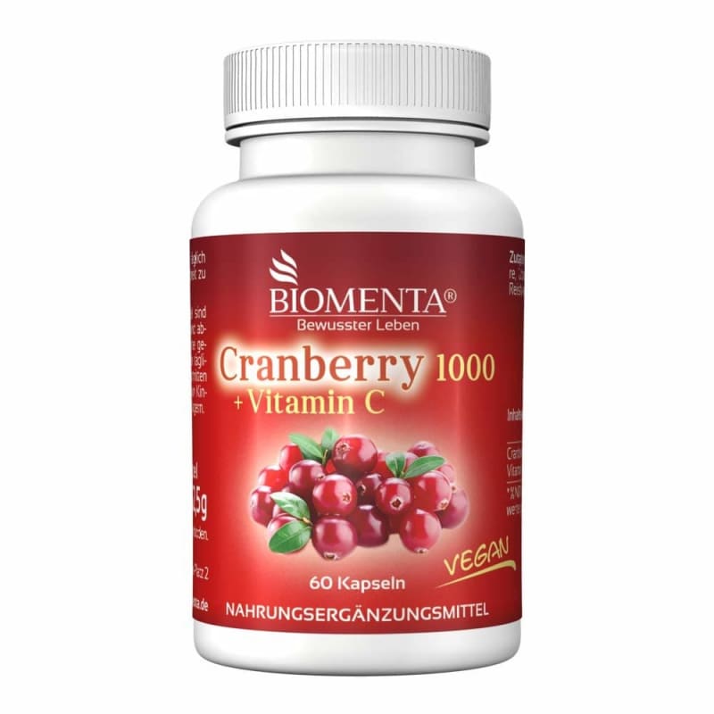 BIOMENTA Cranberry 1000mg, Vitamin C 60 Capsules
BIOMENTA Cranberry 1000mg, Vitamin C 60 Capsules